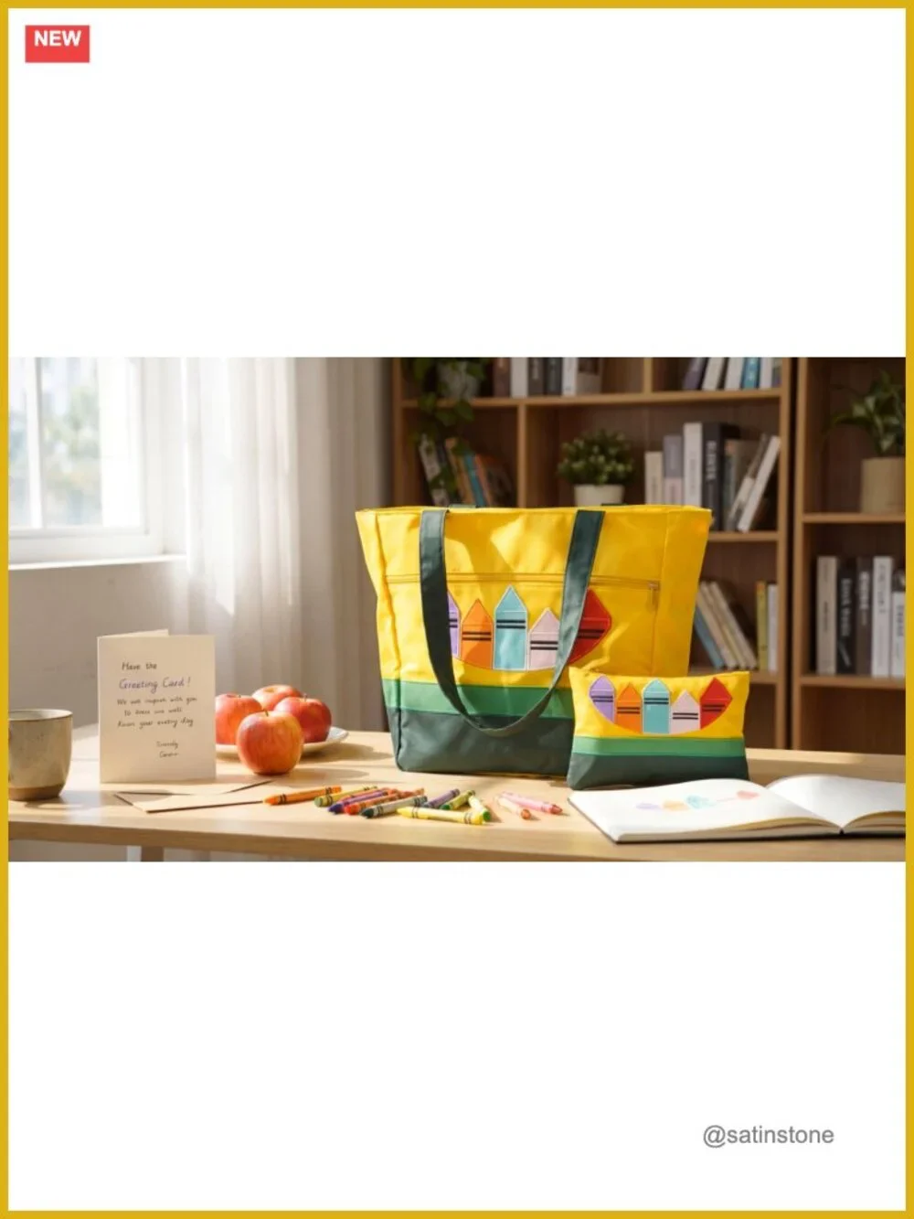 2 Pcs Teacher Tote Bag Set - Nylon Crayon Style with Makeup Bag Internal